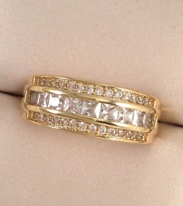 Vintage Jewellery Gold Band Ring with White Diamonds Antique Deco Jewelry 11 W - Picture 1 of 11