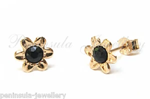 9ct Gold Sapphire Flower Studs earrings Gift Boxed Made in UK - Picture 1 of 4