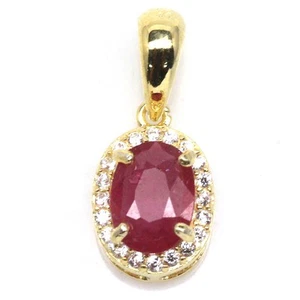 925 Silver Handmade 5 x 7 mm. Red Ruby & White Zircon Pendant - Bild 1 von 4