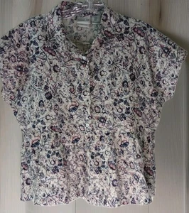 RACHEL ZOE BLOUSE SIZE S 100% LINEN SHIRT FLORAL BUTTON RUFFLE HEM - Picture 1 of 6