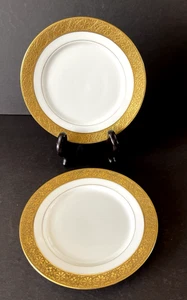 Carlsbad Porcelain Austria Kaiserin Maria Theresia 2 Plates Gold Encrusted 6" - Picture 1 of 7