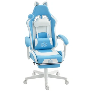 HOMCOM Sedia Gaming Reclinabile con Poggiapiedi e Cuscini Bianco e Azzurro - Foto 1 di 10