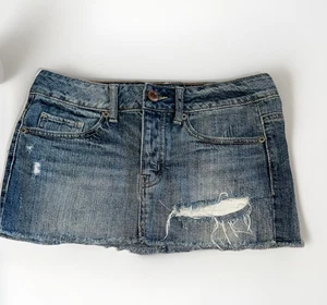 American Eagle Jeansrock super mini kurz blau Denim distressed Festival Gr. 0 - Bild 1 von 16