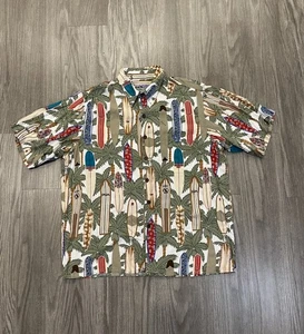 Reyn Spooner Shirt Mens Large Hawaii Aloha Surfboards Surf Palm Trees Button Up - Picture 1 of 8