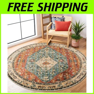 Trendy 5ft Round Geometric Tribal Rug - Stain Resistant & Easy Care for Homes - Image 1 of 4