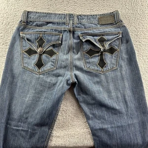 Pantalones de mezclilla Affliction para hombre 38x32 (36x30) corte boot tiro bajo MMA grunge distress Cross - Imagen 1 de 15