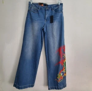 NWT Ed Hardy Wide Leg Jeans – Size 32 – Dragon Graphic - Picture 1 of 11