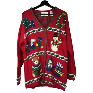 Vintage 1998 Marisa Christina Sweater Women's Large Red Christmas Collection - Picture 1 of 7