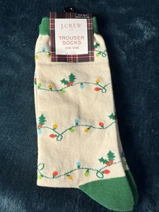 J. Crew Women's Trouser Socks~Holiday Holly & Xmas Lights~IVORY~Cotton Mix~NWT - Picture 1 of 2