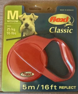 Guinzaglio Flexi rosso Corda Avvolgibile Classic Reflect Medium Max 25 Kg - Foto 1 di 8