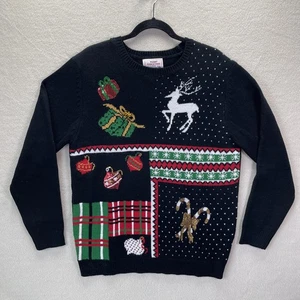 Suéter Feo Navidad Margaritas Boutique Mujer XXL Negro Jingle Bell Reno - Imagen 1 de 12