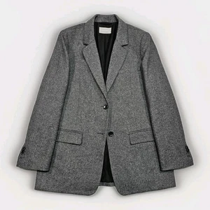 Everlane Oversized Blazer Womens 10 Gray Black Herringbone Flannel Career Casual - Picture 1 of 15