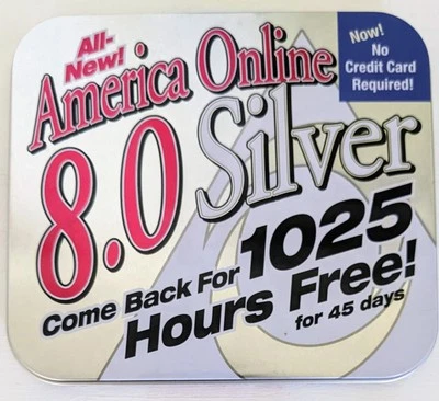 America Online Collectible / Install Disc, Vintage AOL CD in Metal Tin -  SILVER - Image 1 of 3