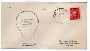 #654 Electric Light Edison 1929 FDC - Elliott Unofficial u/o Essex Falls NJ - Picture 1 of 2