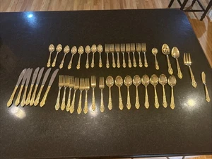 Hanford Forge HF LTD Gold Color ROSE VERSAILLES Stainless Flatware Set 44 - Picture 1 of 11