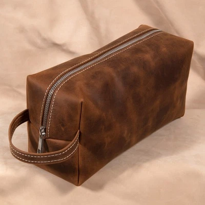 Bolsa de Aseo de Cuero - Estuche de Viaje Kit Doble Grano Completo para Hombre Foto 1 de 4