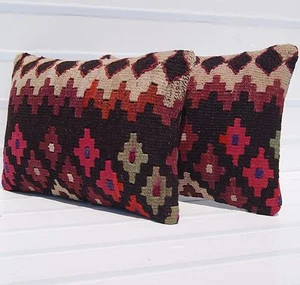 ROOM DECOR PILLOW MULTI COLORED RECTANGLE WOOL 30+ TURKISH KILIM AREA RUG 20X14" - Picture 1 of 3