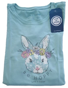 Life Is Good SS Shirt Crusher Tee BE HOPPY FLOWER CROWN Bunny 43in Donna L - Foto 1 di 7