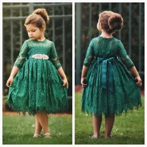 NEW Trish Scully Child Sz 3 Bella Rafaella Green Lace Holiday Party Dress & Belt - Picture 1 of 9