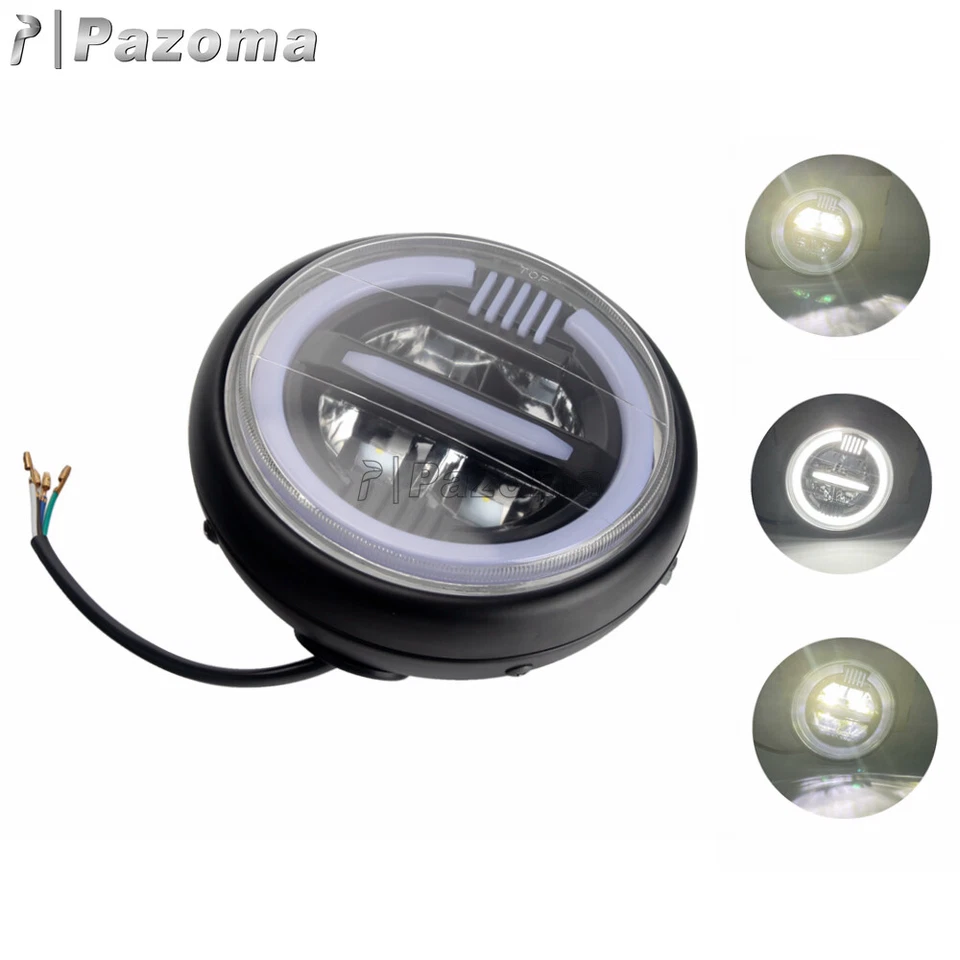 Motorcycle LED Headlight 7 inch Hi-Lo Beam Round Lamp For Harley Suzuki Honda - Imagem 1 de 4