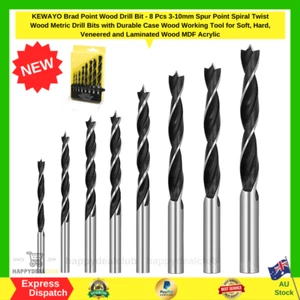 Brad Point Wood Drill Bit - 8 Pcs 3-10Mm Spur Point Spiral Twist Wood Metric Dri - Picture 1 of 9