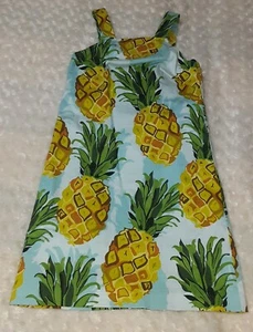 Trink Turk Yellow Blue Green Pineapple Shift Dress Adjustable Textured Pockets - Picture 1 of 12
