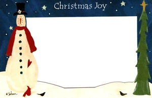 Christmas Joy Snowman Winter Scene Evergreen Tree Photo Cards - Set of 9 - Picture 1 of 3