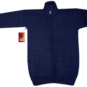 DAMEN HANDGEFERTIGT ANDEAN ALPAKA EINFARBIG MARINEBLAU REISSVERSCHLUSS SWEATSHIRT PULLOVER L - Bild 1 von 7