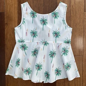 Zara Palm Trees Print Tie Back White Peplum Tank Top Girl's Size 13 - 14 - Picture 1 of 12