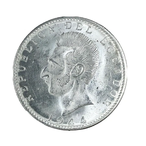 Ecuador 2 Sucres 1944 Mexico City Mint GEM Uncirculated Silver Coin KM #80 C#6 Cover