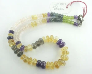 Hermoso collar de cuentas rondelle de piedras preciosas mixtas factadas de 18" 273,25 quilates 925 ss - Imagen 1 de 4