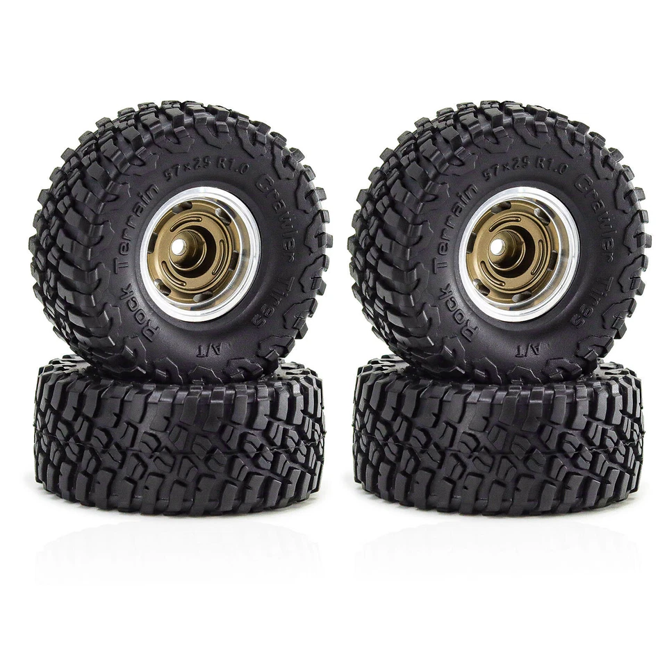 1.0'' Aluminum Alloy Wheel Hubs Rubber Tires For SCX24 FMS24 TRX4M-W188 RC Car - Image 1 of 4