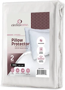 King Size Pillow Protector 100% Cotton - Zippered, Breathable & Quiet (2 Pack... - Picture 1 of 12
