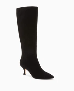 Ann Taylor Women`s $298 Curved Stiletto Kitten Heel Suede Boots Black size 8.5M - Picture 1 of 6