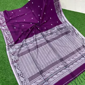 Exquisite Cotton Khadi Karat Border Jamdani Saree Pure Khadi Cotton Jamdani Sari - Picture 1 of 26
