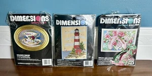 3 Dimensions Cross Stitch Crewel Kit lot Lighthouse 6774 Teacup 6192 Ballet 6623 - Picture 1 of 5