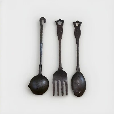 VTG Iron Fordged Utensils Fork Spoon Ladle Taiwan Preowned Good Condition - Image 1 of 4