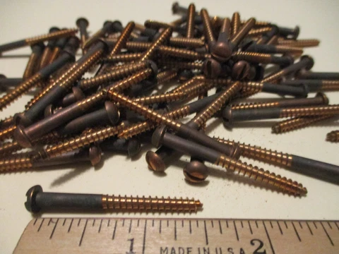 43 VINTAGE SOLID BRONZE WOOD SCREWS WITH ROUND SLOT HEADS 1 1/2" LONG X #6=9/64" Cover