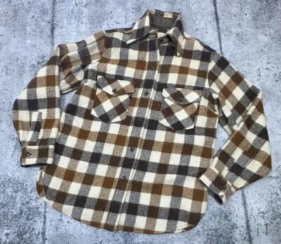 Vintage años 50 60 L.L. Bean Mujer Cuadros Botón Frontal Lana Camisa Caza 14 Foto 1 de 4