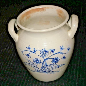 Vaso de cerámica Stenmassa Gustafsberg diseño floral antiguo azul blanco Escandinavia - Imagen 1 de 7