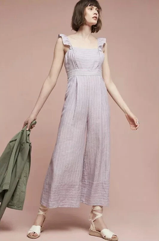 НОВЫЙ комбинезон Elevenses Nantucket с оборками размер 4 в полоску лен - Изображение 1 из 1