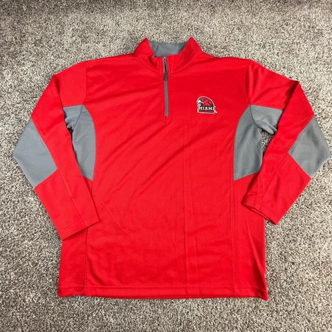 Miami University Redhawks Sweatshirt Adult Large Red Gray Zip Pullover Mens Cover