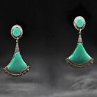 EDGAR BEREBI Original Vintage Signed Emerald Malachite Silver Designer Earrings