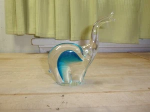 vintage murano style art glass elephant paperweight,sculpture clear glassw/ blue - Picture 1 of 14