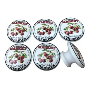 Set of 6 Farmers Market Cherries Wood Cabinet Knobs - Picture 1 of 2