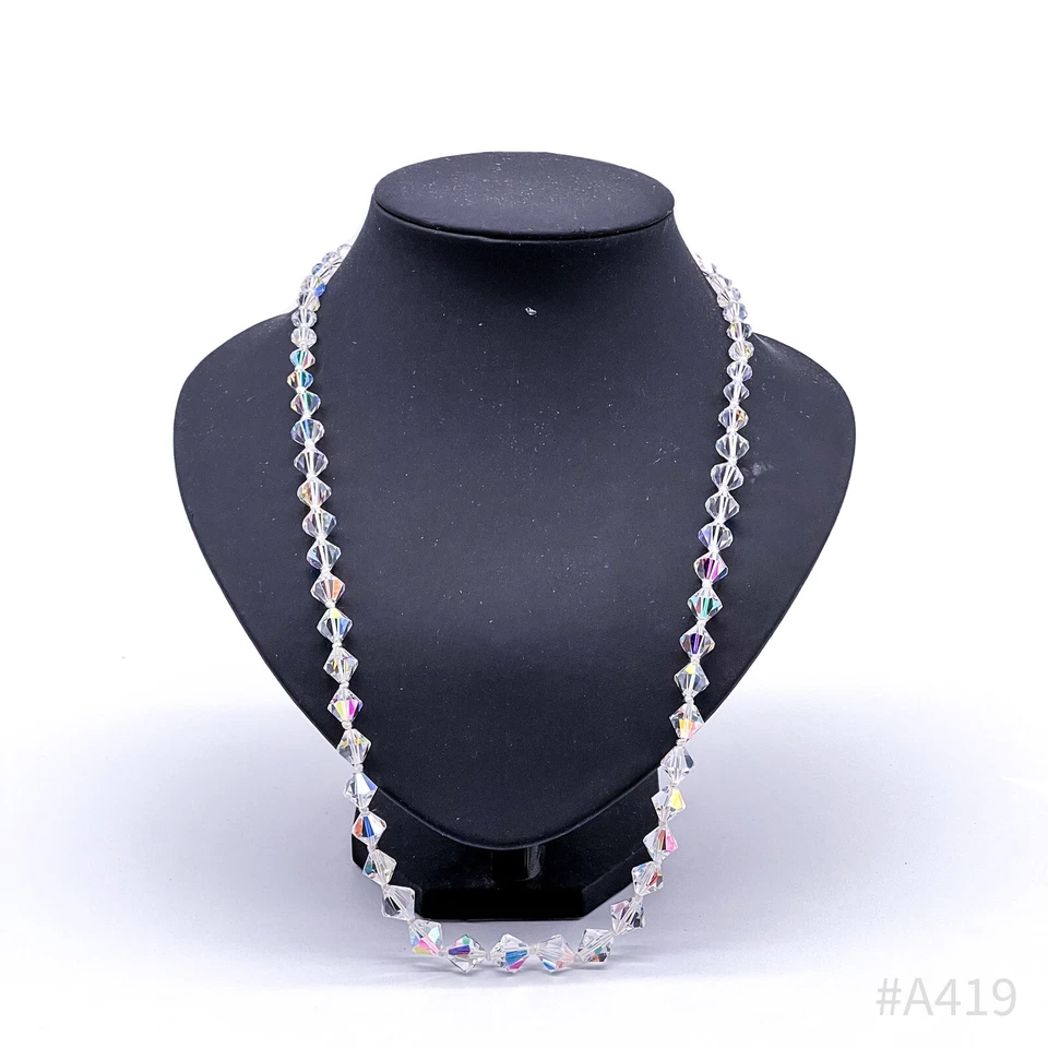 Vintage Cristallo Collana Con 835 Argento Chiusura, Iridescente Aurora Borealis - Immagine 1 di 4