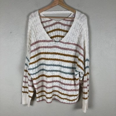 SO Sweater Womens 1X Cream Loose Knit Striped Casual Layering Versatile Staple - Image 1 of 4