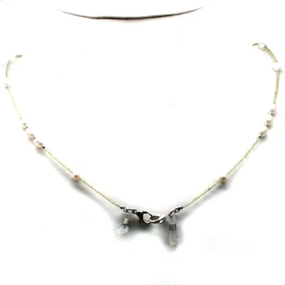 925 Silver White Pearl & Green Peridot Face Mask Necklace Holder 29.0 In. - Image 1 of 4