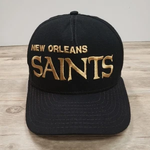 Vintage New Orleans Saints Hat Cap Snap Back Black Gold NFL Football Mens 90s - Picture 1 of 15
