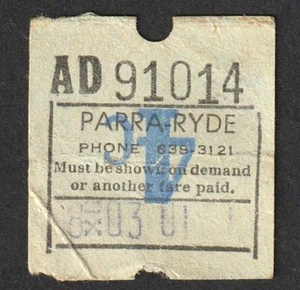 BILLETE DE AUTOBÚS VINTAGE PARRA - RYDE WESTERN SYDNEY NSW 4 CENTAVOS - Imagen 1 de 2